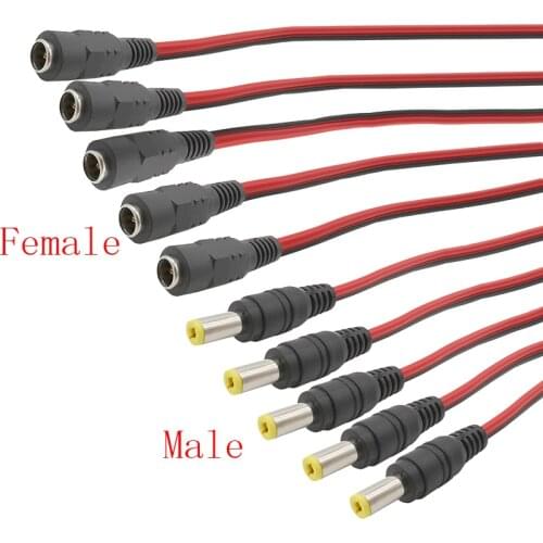 10Pcs 12V 5A DC Connector 5.5 x 2.1mm DC Power Pigtail Cable Male Female Connector for CCTV Security Camera Power Adapter