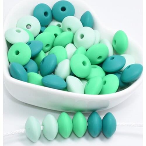 30 PCS Greeny MIX 12MM Lentils Silicone Beads For Teething Necklace Baby Teether Toy Accessories Silicon Pacifier Beads Bpa Free