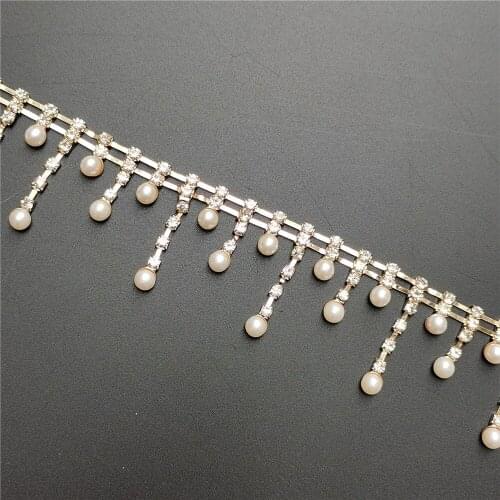 30cm Tassel Pearl Crystal Rhinestone Fringe Trim Gold Crystal Decorative Metal Chain For Clothes Dress Bag Shoes Accessories