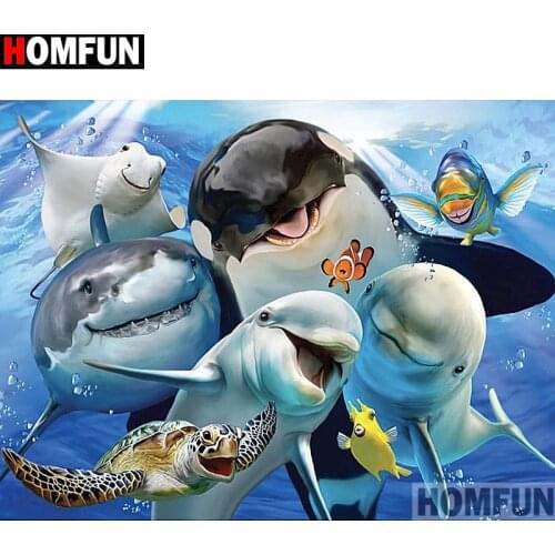 HOMFUN Full Square/Round Drill 5D DIY Diamond Painting "Dolphin shark" 3D Embroidery Cross Stitch 5D Home Decor A13548