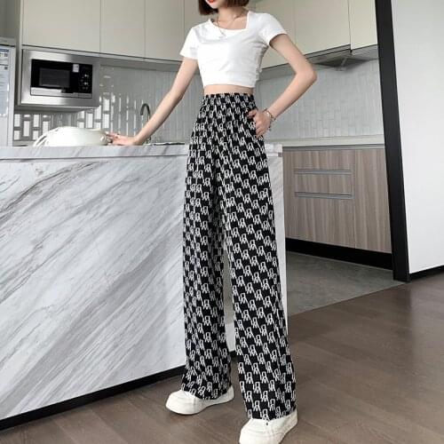 Women High Waist Wide Leg Pants Spring Summer Casual Chic Letters Printed Trouser Elegant Ladies Streetwear Women Capris Pants