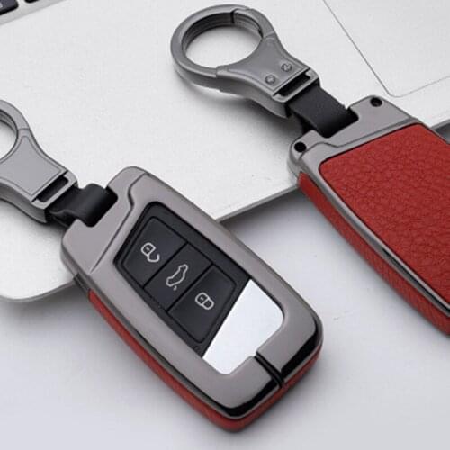 Alloy Leather Car Key Remote Cover Case For Volkswagen VW Tiguan MK2 Magotan Passat B8 CC 2017 2018 For Skoda Superb A7 key bag