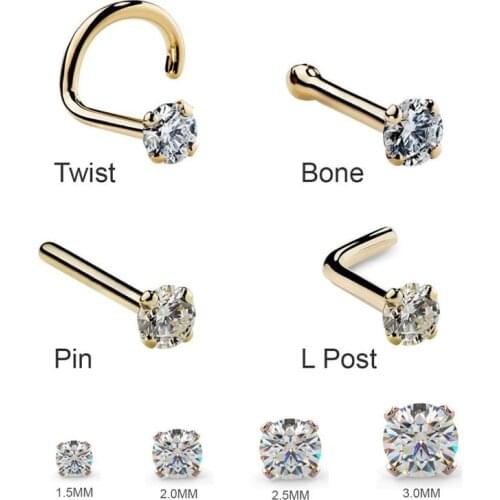 1Pc 1.5 2mm 2.5mm 20G Zircon Nose Stud Steptum Nose Studs Hooks Bar Pin Nose Rings Body Piercing Stainless Steel Jewellery