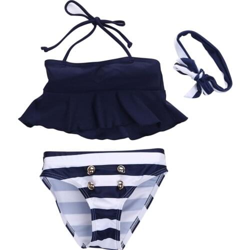 Kids Baby Girls Bikini Suit Navy Swimsuit Swimwear Bathing Swimming Clothes Swimming Costume Summer Sportswear