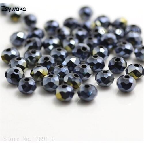 Isywaka Black AB Color 4*6mm 50pcs Rondelle Austria faceted Crystal Glass Beads Loose Spacer Beads for Jewelry Making