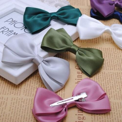 2pcs high quality 3 1/2 inches solid satin hair ribbon bows with single prong clip girls hair pin kids clip NEW