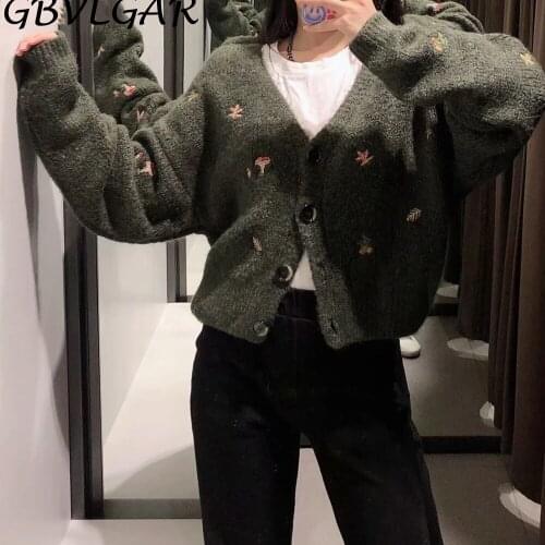 Za Women Casual Long Sleeves Cardigan Sweater With Embroidery Single Breasted V Neck Cardigan Female Elegant Sweater Outerwear