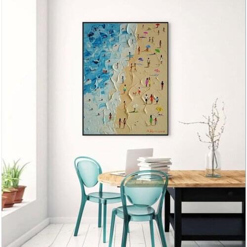 MUTU Canvas Painting Summer Beach Seascape Knife Painting Oil Painting Poster The Picture On the Wall Pictures For Living Room