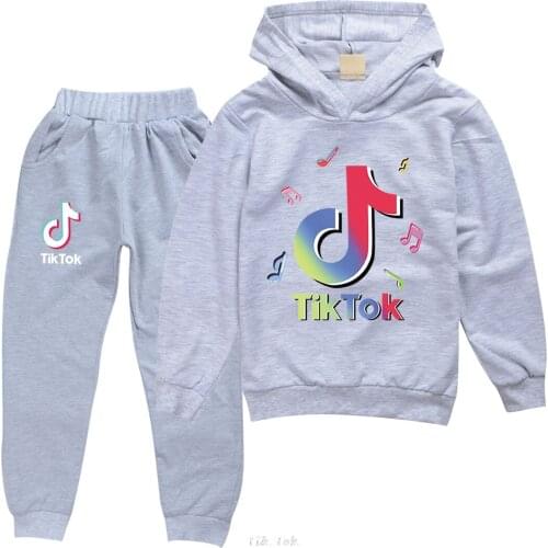 TIK TOK spring boys girls set Full Sleeve Hoodied Sweatshirt Pockets Pants Suit Two Piece Set Outfits sweatsuit