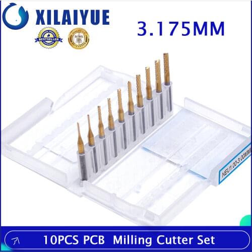 10PCS 3.175 Diameter CNC End Mill Cutter Mini PCB Carbide Router Bits Set 0.8-3.175 mm For Milling Tools