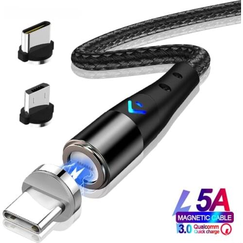 5A Magnetic Micro USB Type C Cable Universal Phone Data Cord LED Fast Charging Charge Wire For iPhone 12 Pro Max Xiaomi Huawei