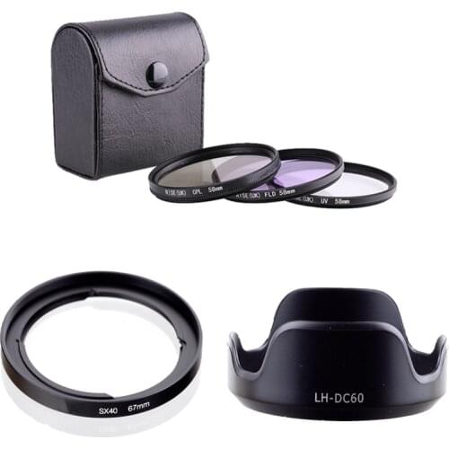 67mmUV CPL FLD Filter Set+LH-DC60 kit for Canon PowerShot SX50 SX40 HS