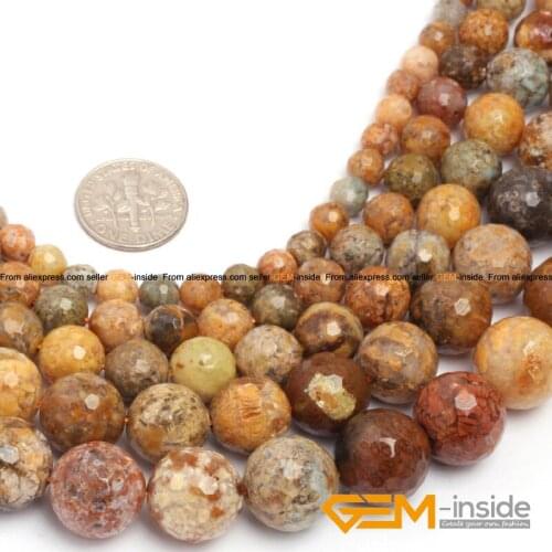 Natural Stone Yellow Ocean Jaspers Agates Faceted Round Bead For Jewelry Making Strand 15" DIY Bracelet Necklace Jewelry Bead