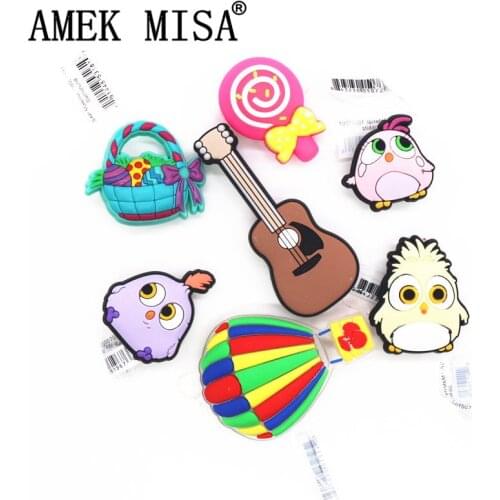 Original 1pcs Lollipop Shoe Croc Charms Chick Guitar Hot-air balloon PVC Shoe Decoration Accessories JIBZ fit Kids Party Gifts