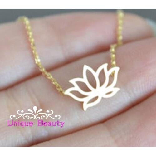 Wholesale Golden Plated Hollow Lotus Flower Necklace Solid Silver Handmade Customized Cute Peony Pendant DIY Jewelry