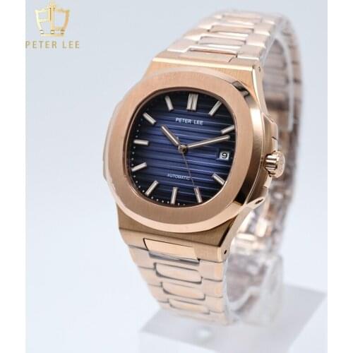 PETER LEE Top Brand 40mm Luxury Watch For Men Rose Gold Classic Mechanical Automatic Watch Stainless Steel Auto Date Watch