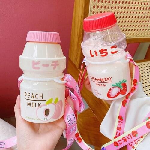 Free Lanyard 480ml Plastic Water Bottle Tour Drinking Bottle Yakult Shape Cute Kawaii Carton Shaker Bottle for Kids/Girl/Adult