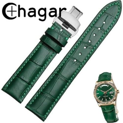 Genuine Leather Green bamboo grain Watchband Butterfly Buckle 12mm 14mm 16mm 18mm 20mm 22mm Mens Womens watch Strap bracelet