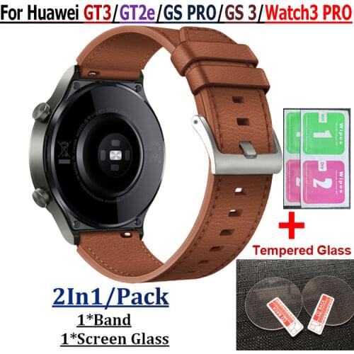 For Huawei Watch GT2 PRO /GT2e/GS PRO Bracelet Band 22mm Leather Strap Replacement For Honor Magic Watch2 46mm Screen Glass Film