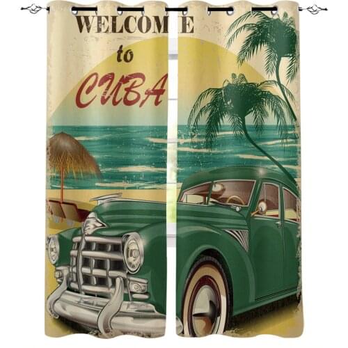 Retro Style Poster Cuba Modern Blackout Curtains For Living Room Bedroom Window Treatment Blinds Drapes Kitchen Curtains