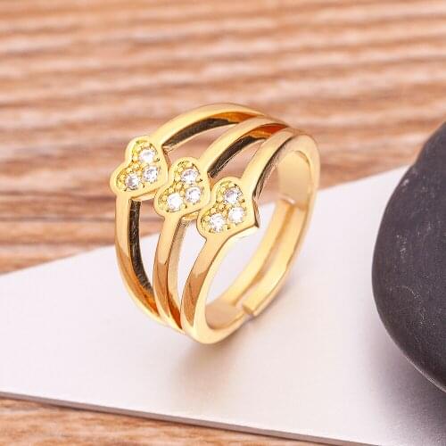 Romantic Three layers Heart Rings for Women Gold Color Wedding Engagement Bridal Jewelry Adjustable Elegant Accessories Gift