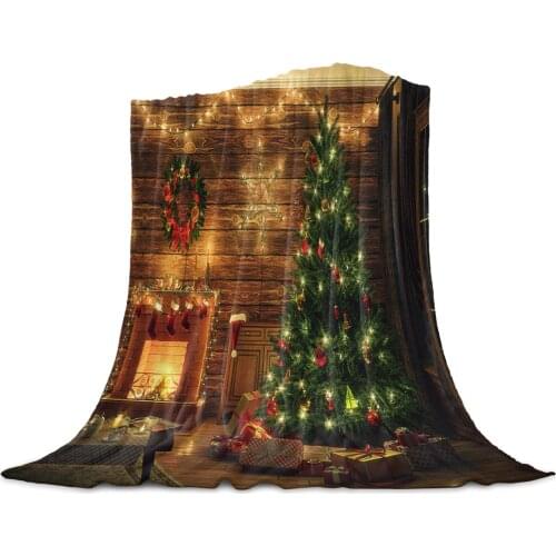 Christmas Room Christmas Tree Fireplace Coral Fleece Blanket Cover Bed Flannel Sofa Blanket Small Blanket for Kids Home Textile