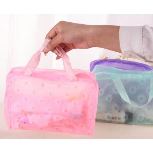 Floral Cosmetics Bag Save Space Waterproof Make Up Organizer Travel Accessories Toiletry Bathing Storage Pouch Transparent PVC