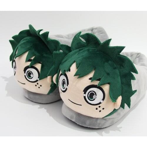 Winter Plush Cotton Slippers My Hero Academy Anime Cosplay Midoriya Izuku Cartoon Graphics Men and Women Slippers Adult Model