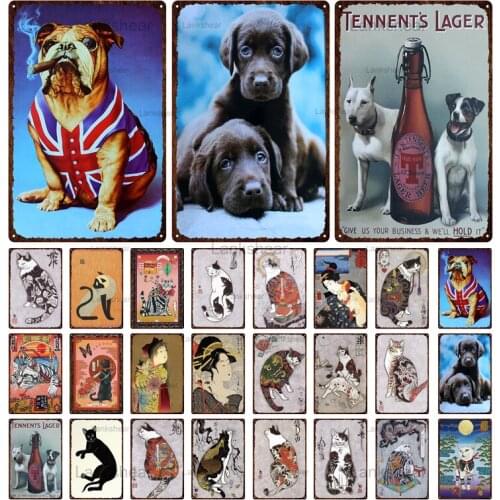 Vintage Animal Metal Signs Dog Pictures Retro Poster Plaque Plate Japanese Style Cat Pictures Room Pub Club Man Cave Home Decor