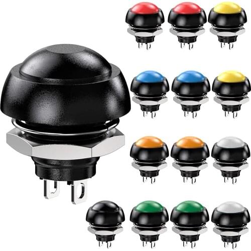 Waterproof Momentary Push Button Switch 12MM Normal Open(NO) Mini Micro Switch ON-Off 125V 3A 14PCS(7 Colors)