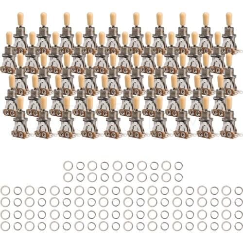 Yibuy Chrome Color 3 Way Musical Electric Guitar Toggle Switch with Yellow Tip Pack of 50