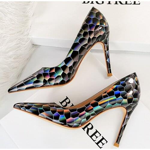 2021 Plus Size New Women Escarpins 9.5cm High Heels Pumps Lady Fetish Gold Heel Wedding Bridal Stripper Nightclub Designer Shoes