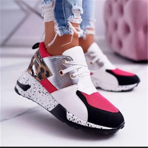 2021 new fashion ladies Korean version of color matching casual sneakers wedge heel platform leopard print fashion shoes