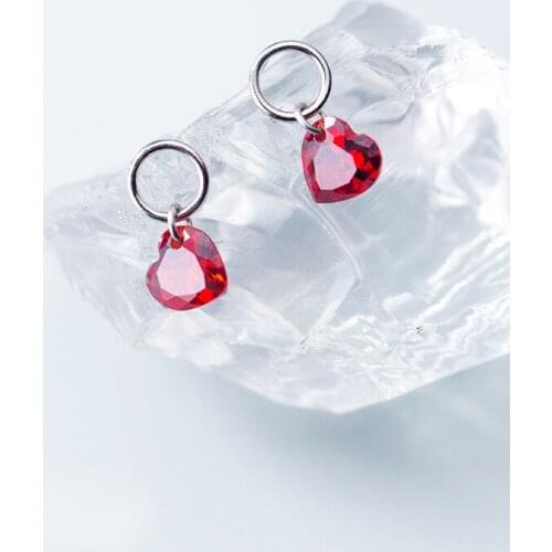 MloveAcc Brand Genuine 100% 925 Sterling Silver Red Heart Stud Earrings for Women Authentic Original Jewelry Gift