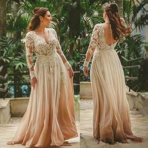 Belt Deep V Neck Sexy Backless Long Illusion Sleeve Plus Size Lace Mother of the Bride Dresses Wedding Formal Party Evening Gown