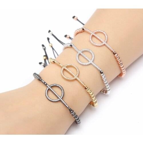 Gold silver micro pave cz Cubic Zirconia rope adjusted Copper Beads Bracelet cf2 Charm Braided Bangles