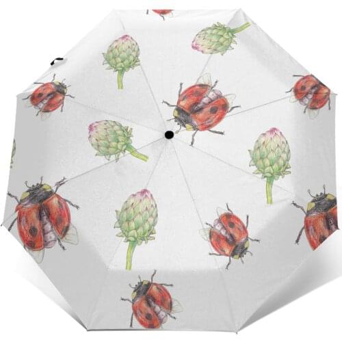 Sunny Umbrella Hand Drawn Ladybugs Automatic folding portable men women umbrella Sunscreen rain Windproof beach parasol