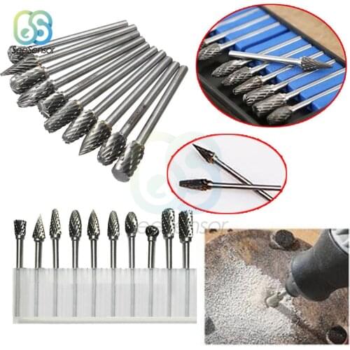 10pcs/set 1/8" Shank Tungsten Carbide Cutter Rotary File Milling Cutter Polishing Head Electric Grinding Woodworking Hand Tools