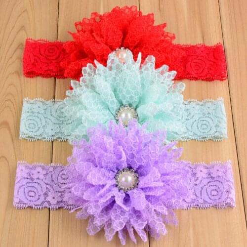 10 pcs/lot Fabric Flower with Pearl Center Lace Headband