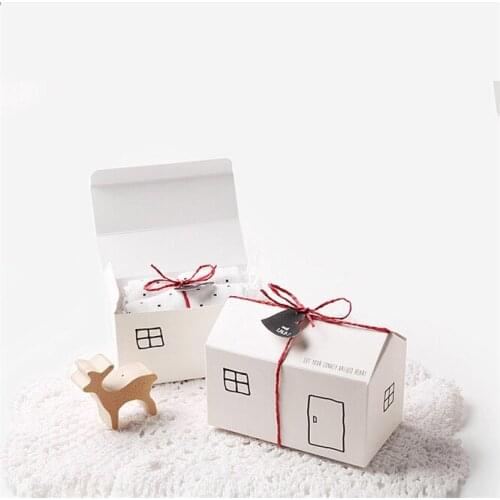 100PCS House Paper Gift Boxes White Kraft Party Favor Box Gift Package Candy Box Wed Box Bag Set String Gift Tag Included