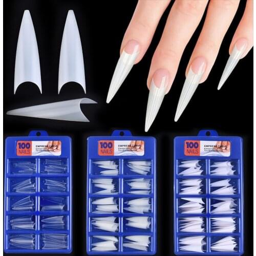 100pcs/box Fake Nail Tips Acrylic Gel Salon Half Cover DIY Tools Jewelry Nail Press on Long Ballerina Extra Long Stiletto False