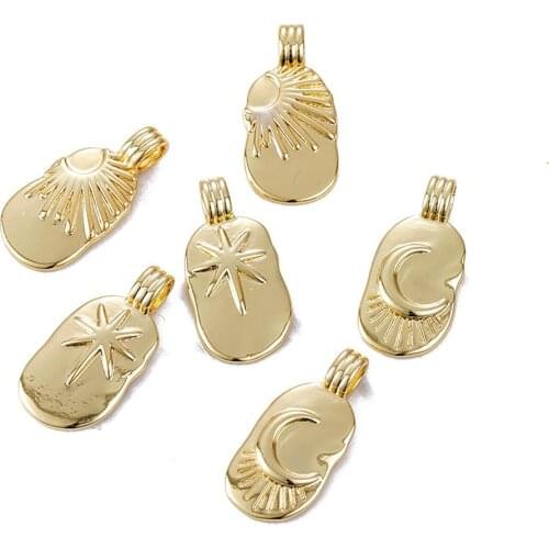 2PCS Sun Moon Flower Necklace Pendant Findings 14K plated Gold Charms For Jewelry Making DIY Hand made brass accessories