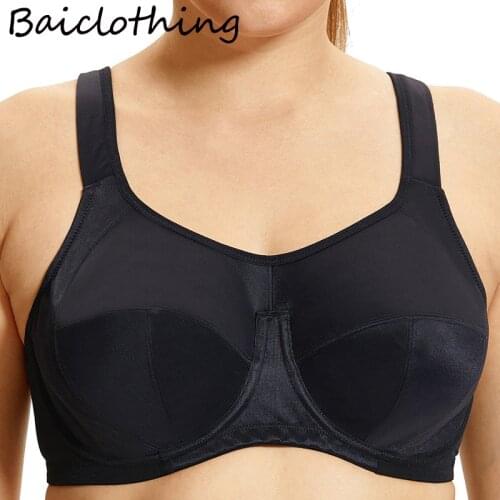 38 40 42 44 46 DD E F G H Womens Large Size X-Back Support Bounce Control Underwire Full Coverage Active Sports Bra Black Skin