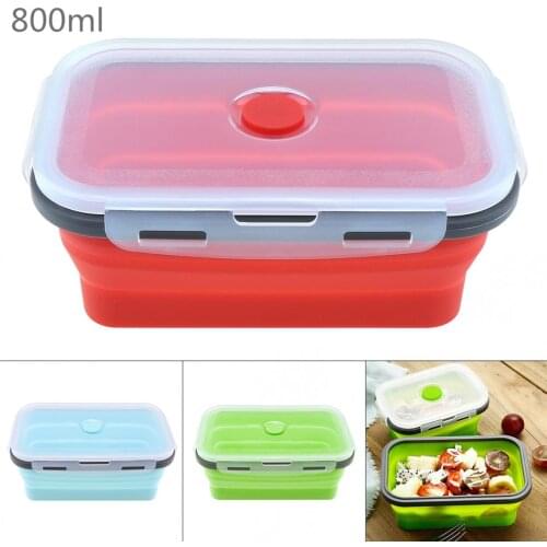 800ML Portable Rectangle Silicone Scalable Folding Lunchbox Bento Box with Silicone Sealing Plug for -40 ~ 230 Centigrade