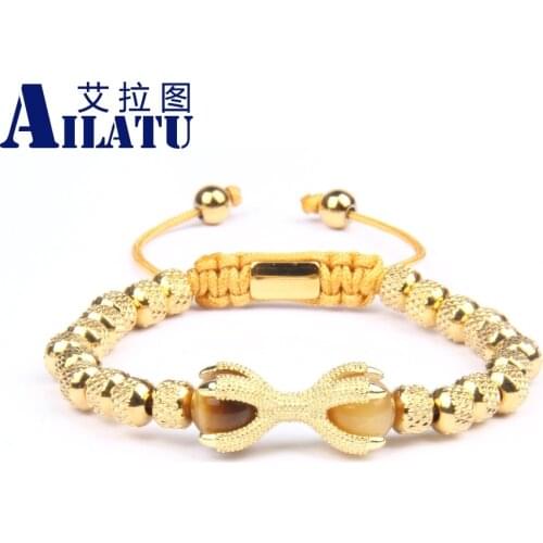 Ailatu Luxury Men' s Jewelry Mix Designs Panther, Dragon Claw, Lion, Skull Braided Bracelet Stainless Steel Reticulated Beads