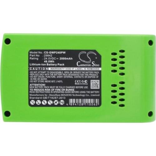 Cameron Sino 2000mAh battery for GREENWORKS 10-Inch Cordless Chainsaw 20362 130MPH G24 Sweeper 20-Inch 24352 G24 29322