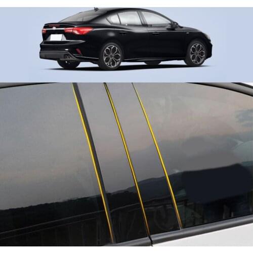 Car PC Material Pillar Post Cover Door Trim Window Piano Black Molding Sticker Plate 6pcs For Ford Focus Sedan 2019-2022