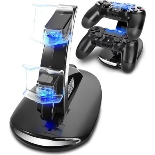 Free shipping high quality Dual Controller LED Blue Light Charger Dock Station for PlayStation 4 PS4 USB Fast Charging Stand