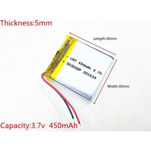 Free shipping Polymer battery 450 mah 3.7 V 503030 smart home MP3 speakers Li-ion battery for dvr,GPS,mp3,mp4,cell phone,speaker