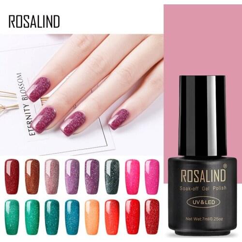 ROSALIND Glitter Enamel Semi Permanent Nail Polish For Manicure Crystal Art Decoration Hybrid Varnishe Nail Gel Need Top Base
